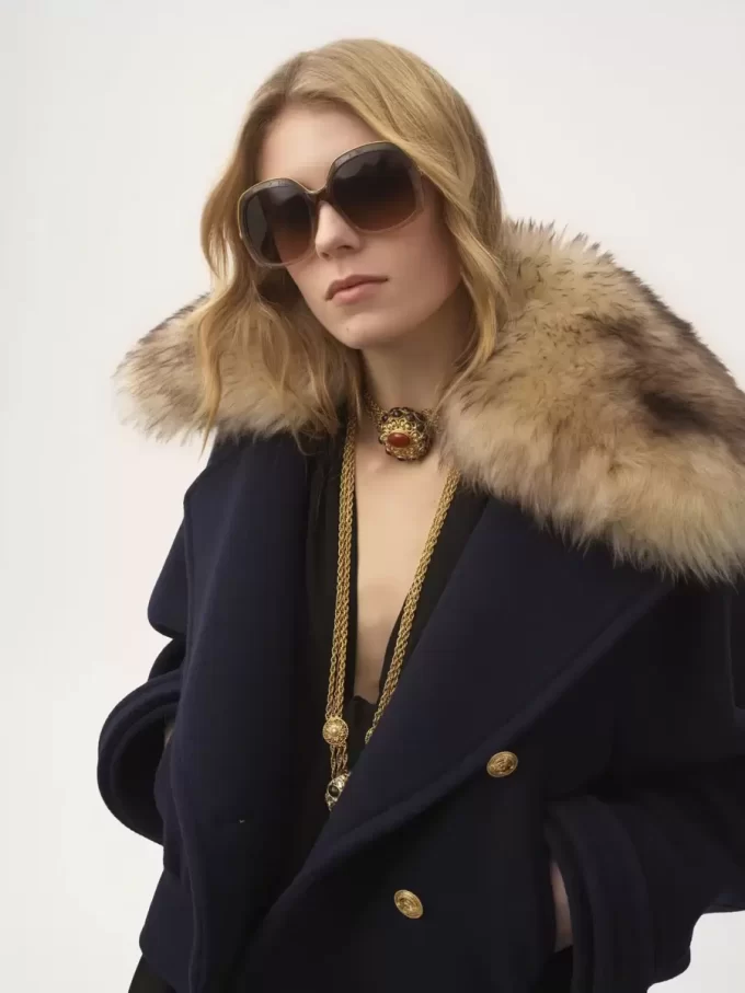 Abrigo corto de lana con doble botonadura y corte cuadrado Abrigo corto de lana con doble botonadura y corte cuadrado