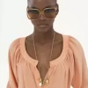 Blusa con cuello redondo en crepé de China Blusa con cuello redondo en crepé de China
