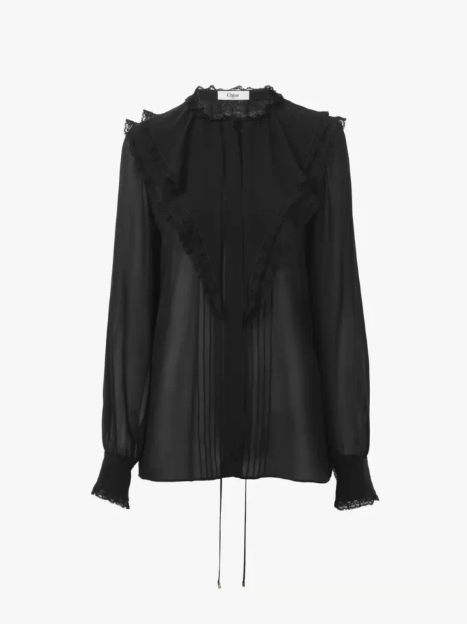 Blusa con volantes en georgette de seda Blusa con volantes en georgette de seda