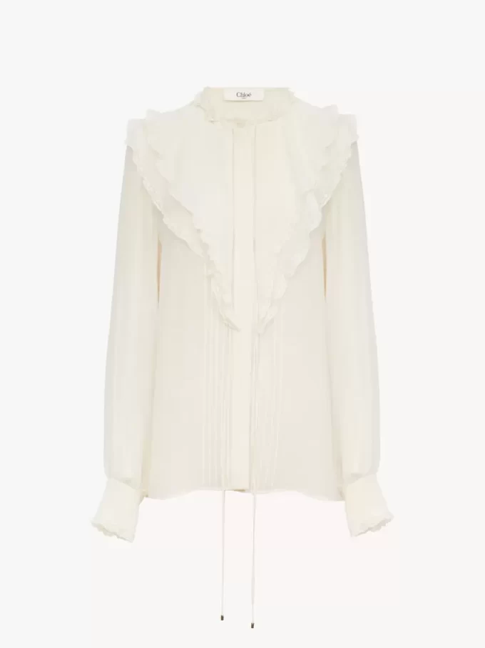 Blusa con volantes en georgette de seda Blusa con volantes en georgette de seda