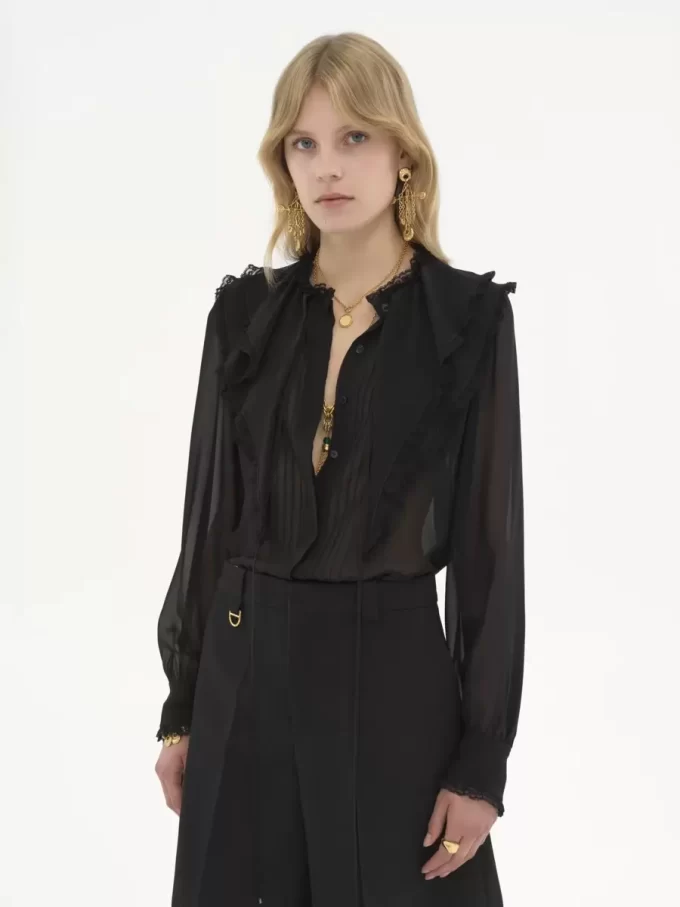 Blusa con volantes en georgette de seda Blusa con volantes en georgette de seda