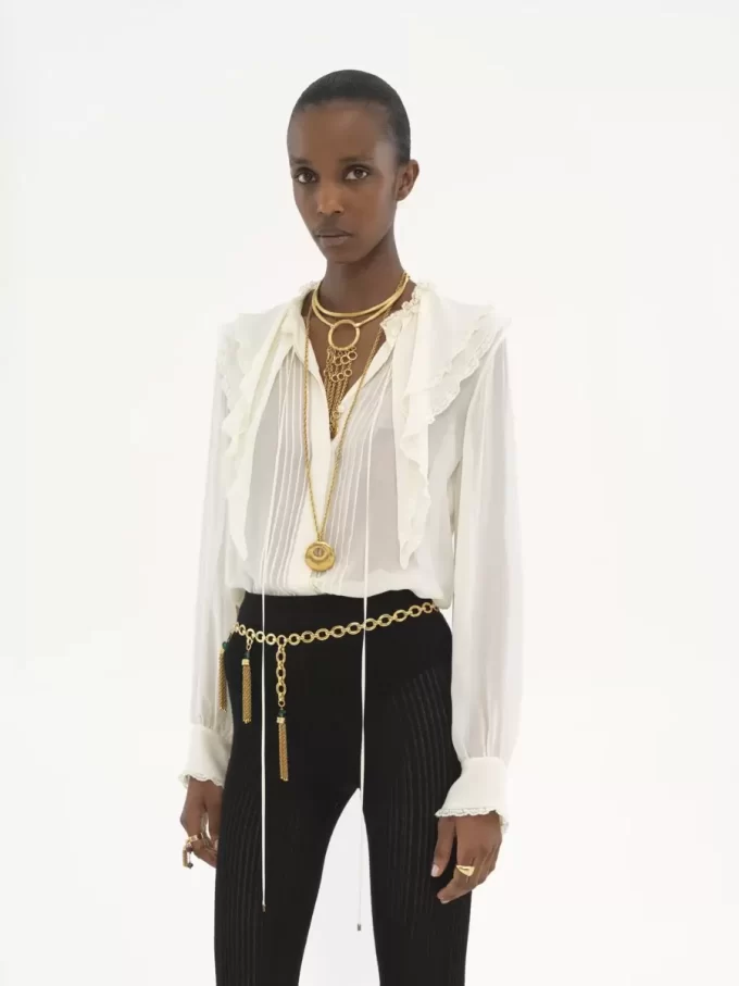Blusa con volantes en georgette de seda Blusa con volantes en georgette de seda
