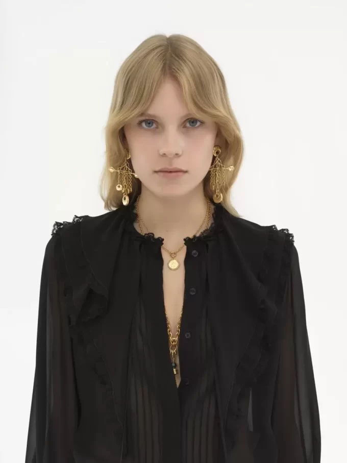 Blusa con volantes en georgette de seda Blusa con volantes en georgette de seda