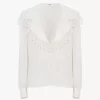 Blusa de cuello largo en jacquard de seda y encaje Blusa de cuello largo en jacquard de seda y encaje