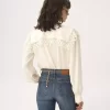 Blusa de cuello largo en jacquard de seda y encaje Blusa de cuello largo en jacquard de seda y encaje