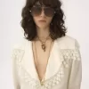Blusa de cuello largo en jacquard de seda y encaje Blusa de cuello largo en jacquard de seda y encaje