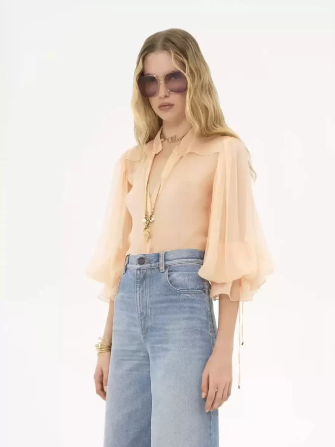 Blusa de mangas abullonadas en muselina de seda Blusa de mangas abullonadas en muselina de seda