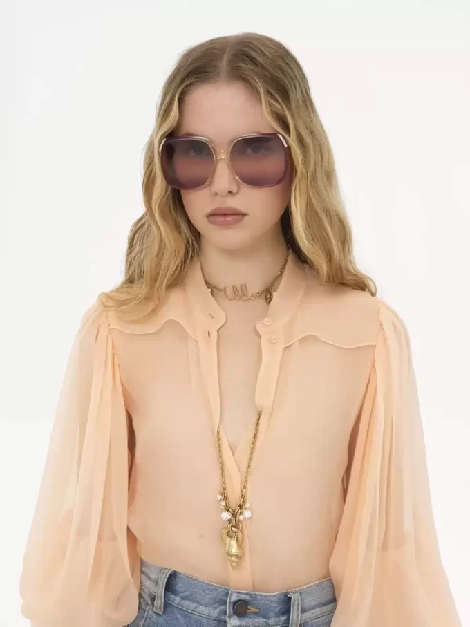 Blusa de mangas abullonadas en muselina de seda Blusa de mangas abullonadas en muselina de seda