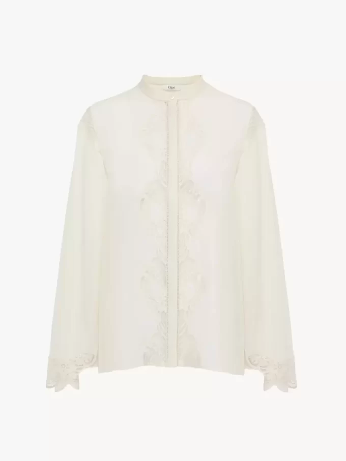 Blusa fluida de georgette de seda y encaje Blusa fluida de georgette de seda y encaje
