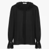 Blusa fluida de georgette de seda y encaje Blusa fluida de georgette de seda y encaje