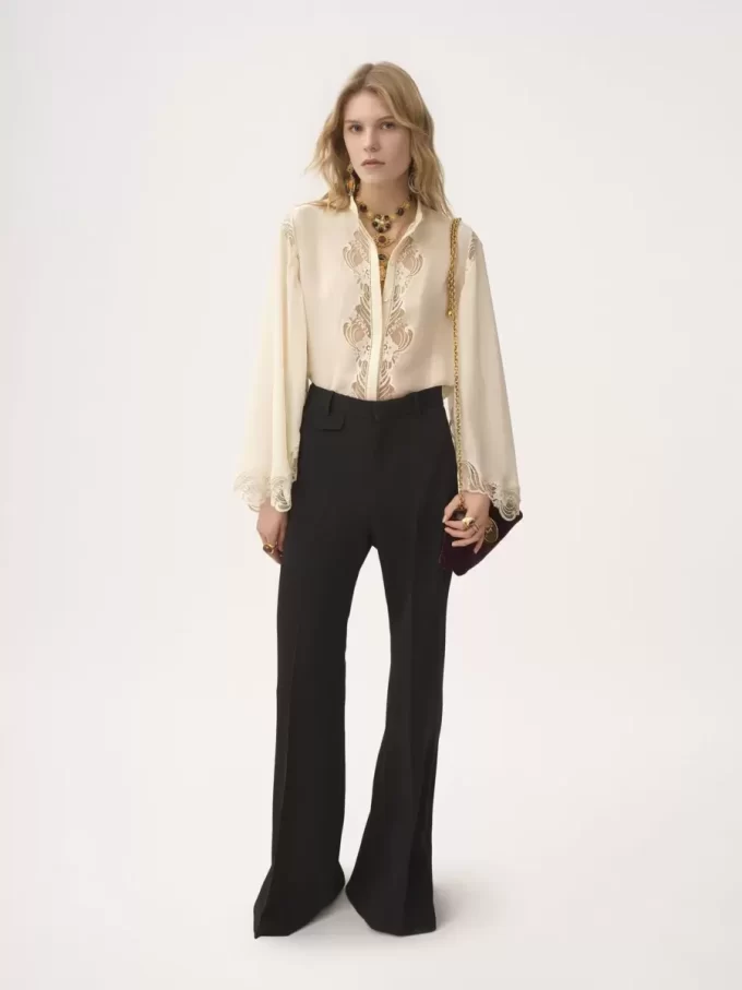 Blusa fluida de georgette de seda y encaje Blusa fluida de georgette de seda y encaje