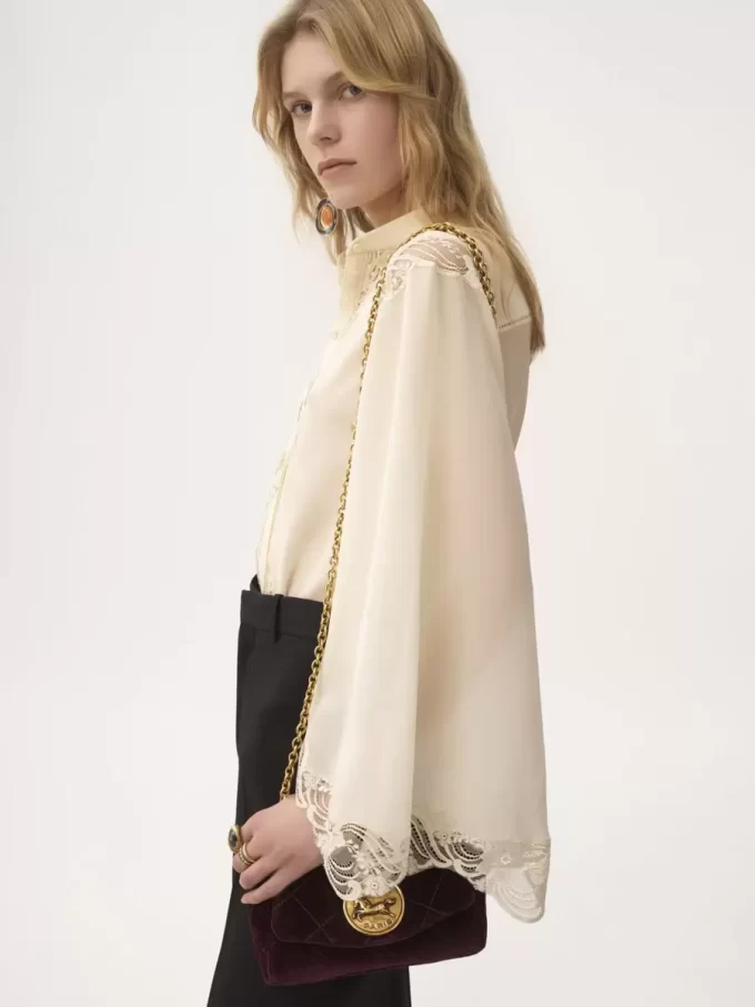 Blusa fluida de georgette de seda y encaje Blusa fluida de georgette de seda y encaje