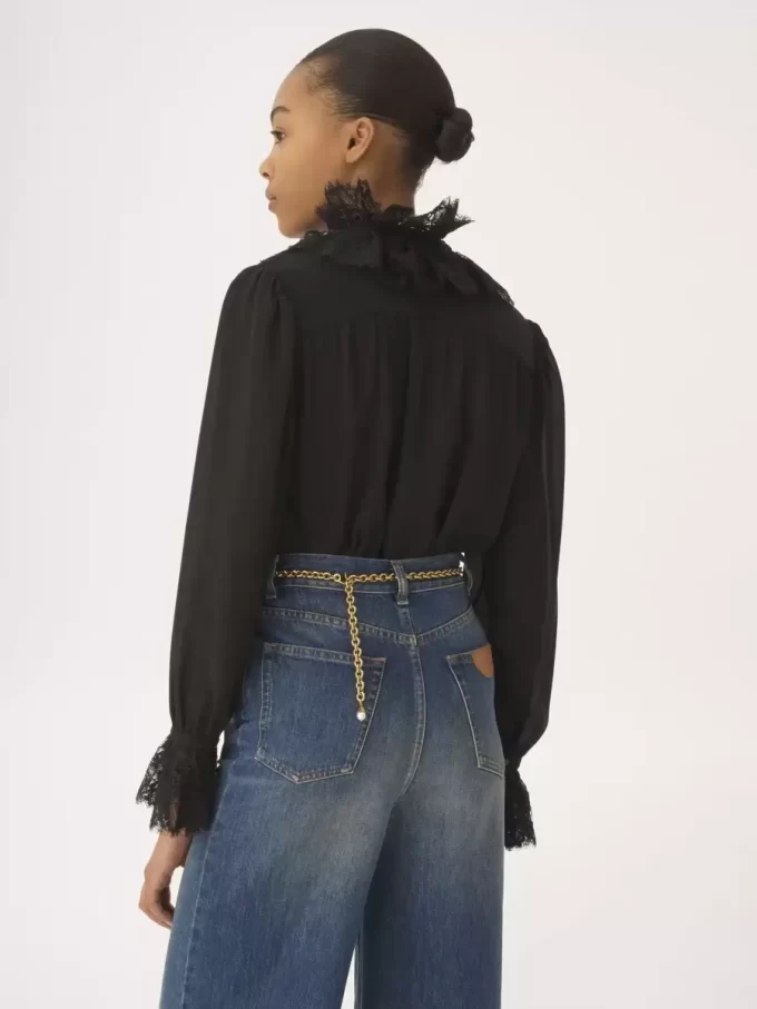 Blusa fluida de georgette de seda y encaje Blusa fluida de georgette de seda y encaje