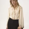 Blusa fluida de georgette de seda y encaje Blusa fluida de georgette de seda y encaje