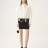 Blusa fruncida con lazo en crepé de China y encaje Blusa fruncida con lazo en crepé de China y encaje
