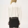 Blusa fruncida con lazo en crepé de China y encaje Blusa fruncida con lazo en crepé de China y encaje