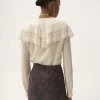 Blusa fruncida en crepé de China y encaje Blusa fruncida en crepé de China y encaje