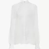 Blusa fruncida en muselina de seda y encaje Blusa fruncida en muselina de seda y encaje