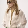 Blusa fruncida en muselina de seda y encaje Blusa fruncida en muselina de seda y encaje