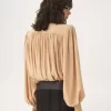 Blusa lavallière fruncida de gran tamaño en crepé de China Blusa lavallière fruncida de gran tamaño en crepé de China