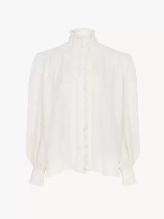 Blusa oversize con volantes en jacquard de seda Blusa oversize con volantes en jacquard de seda