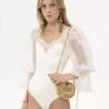 Body con mangas abullonadas en jersey elástico brillante y encaje Body con mangas abullonadas en jersey elástico brillante y encaje