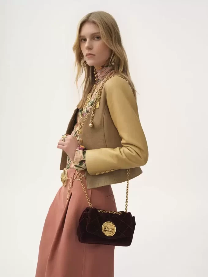 Bolso bandolera pequeño Chloé Heritage de terciopelo Bolso bandolera pequeño Chloé Heritage de terciopelo