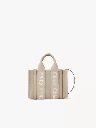 Bolso tote Mini Woody en lino y piel Bolso tote Mini Woody en lino y piel