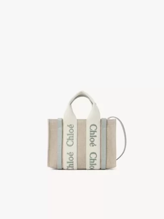 Bolso tote Mini Woody en lino y piel Bolso tote Mini Woody en lino y piel