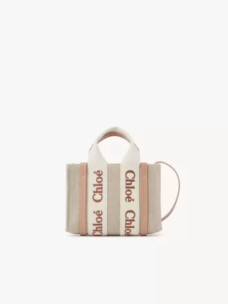 Bolso tote Mini Woody en lino y piel Bolso tote Mini Woody en lino y piel