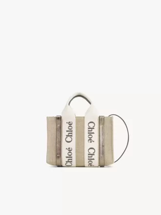 Bolso tote Mini Woody en lino y piel Bolso tote Mini Woody en lino y piel