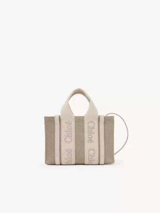 Bolso tote Mini Woody en lino y piel Bolso tote Mini Woody en lino y piel