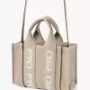 Bolso tote Mini Woody en lino y piel Bolso tote Mini Woody en lino y piel