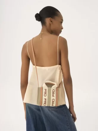 Bolso tote Mini Woody en lino y piel Bolso tote Mini Woody en lino y piel