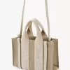 Bolso tote Mini Woody en lino y piel Bolso tote Mini Woody en lino y piel
