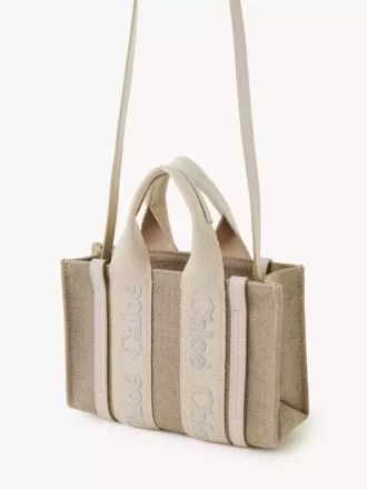 Bolso tote Mini Woody en lino y piel Bolso tote Mini Woody en lino y piel