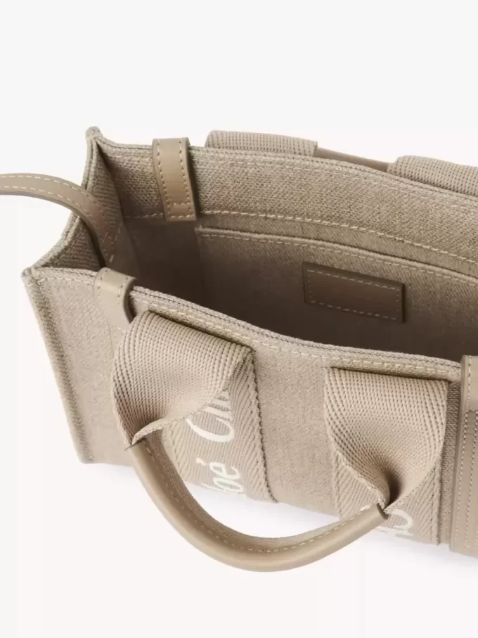 Bolso tote Mini Woody en lino y piel Bolso tote Mini Woody en lino y piel