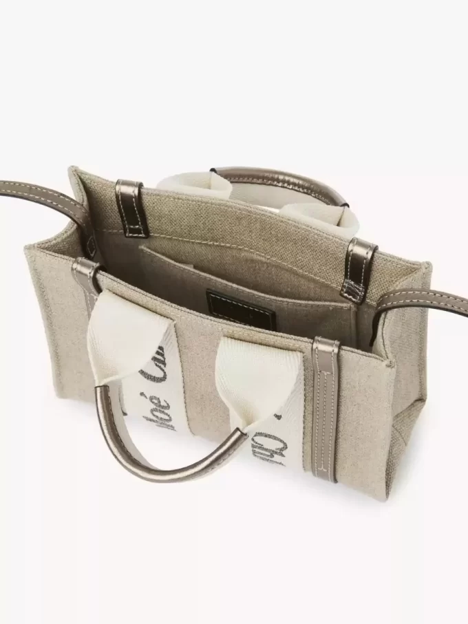 Bolso tote Mini Woody en lino y piel Bolso tote Mini Woody en lino y piel