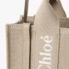 Bolso tote Mini Woody en lino y piel Bolso tote Mini Woody en lino y piel