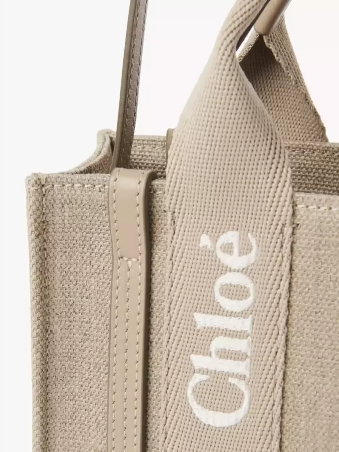 Bolso tote Mini Woody en lino y piel Bolso tote Mini Woody en lino y piel