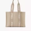 Bolso tote Woody en lino y piel Bolso tote Woody en lino y piel