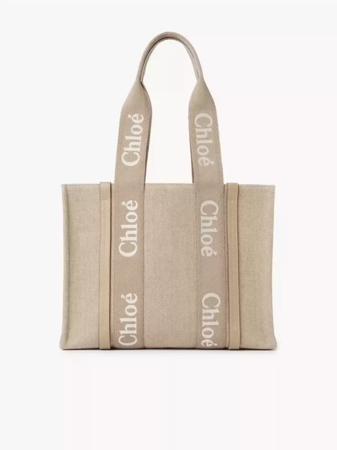 Bolso tote Woody en lino y piel Bolso tote Woody en lino y piel