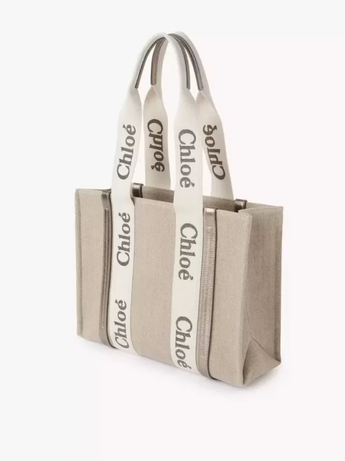 Bolso tote Woody en lino y piel Bolso tote Woody en lino y piel