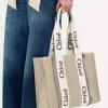 Bolso tote Woody en lino y piel Bolso tote Woody en lino y piel