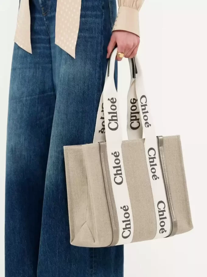 Bolso tote Woody en lino y piel Bolso tote Woody en lino y piel