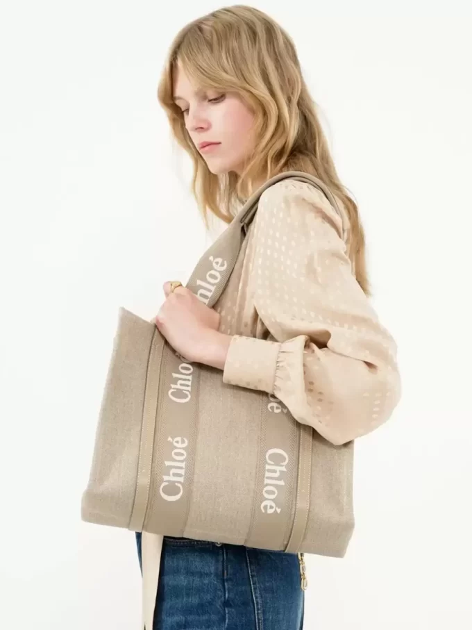 Bolso tote Woody en lino y piel Bolso tote Woody en lino y piel