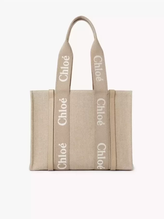 Bolso tote Woody en lino y piel Bolso tote Woody en lino y piel