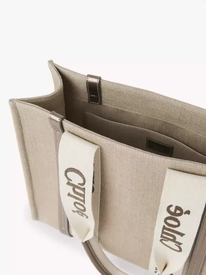 Bolso tote Woody en lino y piel Bolso tote Woody en lino y piel