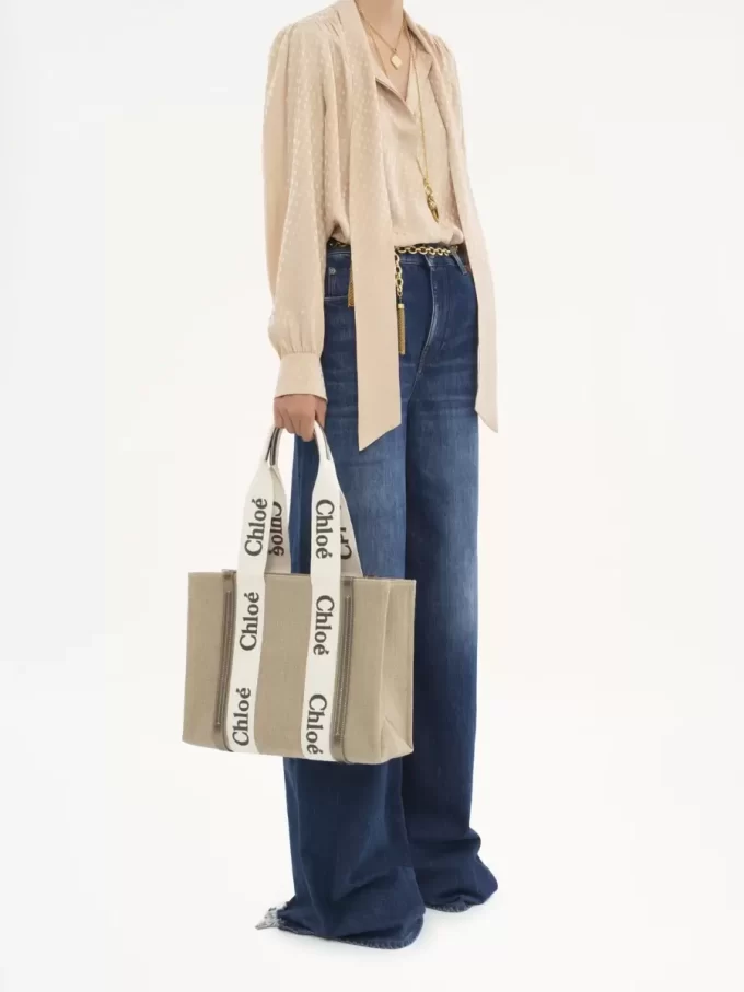 Bolso tote Woody en lino y piel Bolso tote Woody en lino y piel
