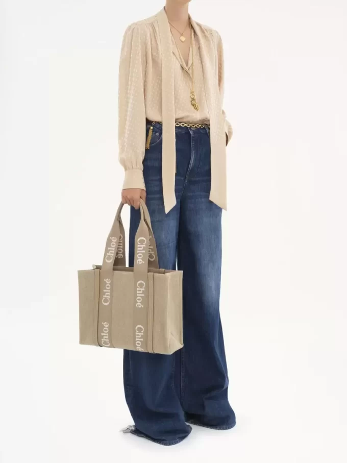 Bolso tote Woody en lino y piel Bolso tote Woody en lino y piel